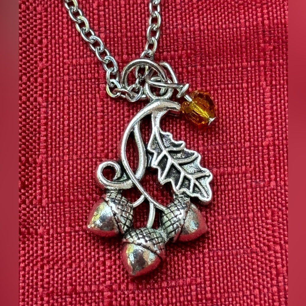 Fall Acorn and Leaves Silver Necklace -NWT